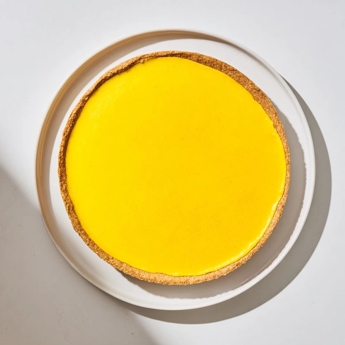 Creamy no bake vegan lemon tart with smooth yellow filling on nutty crust