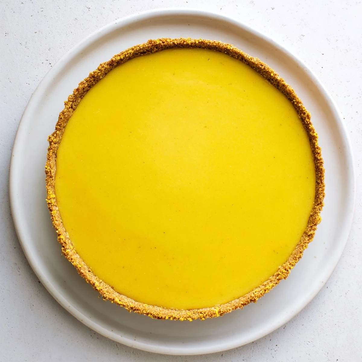 Slice of no bake vegan lemon tart showing bright creamy lemon filling