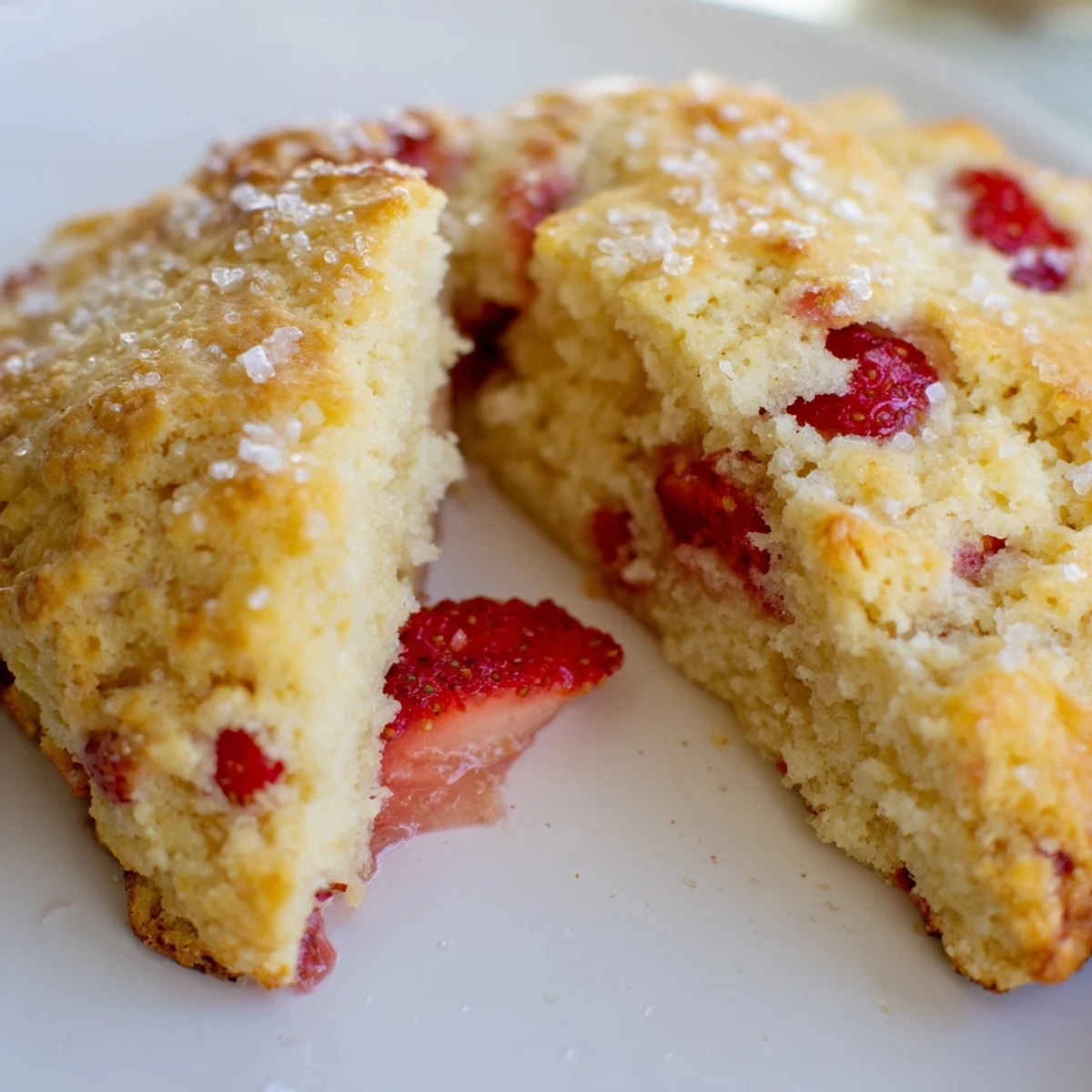Tender flaky strawberry scones brushed with cream and baked to golden brown perfection