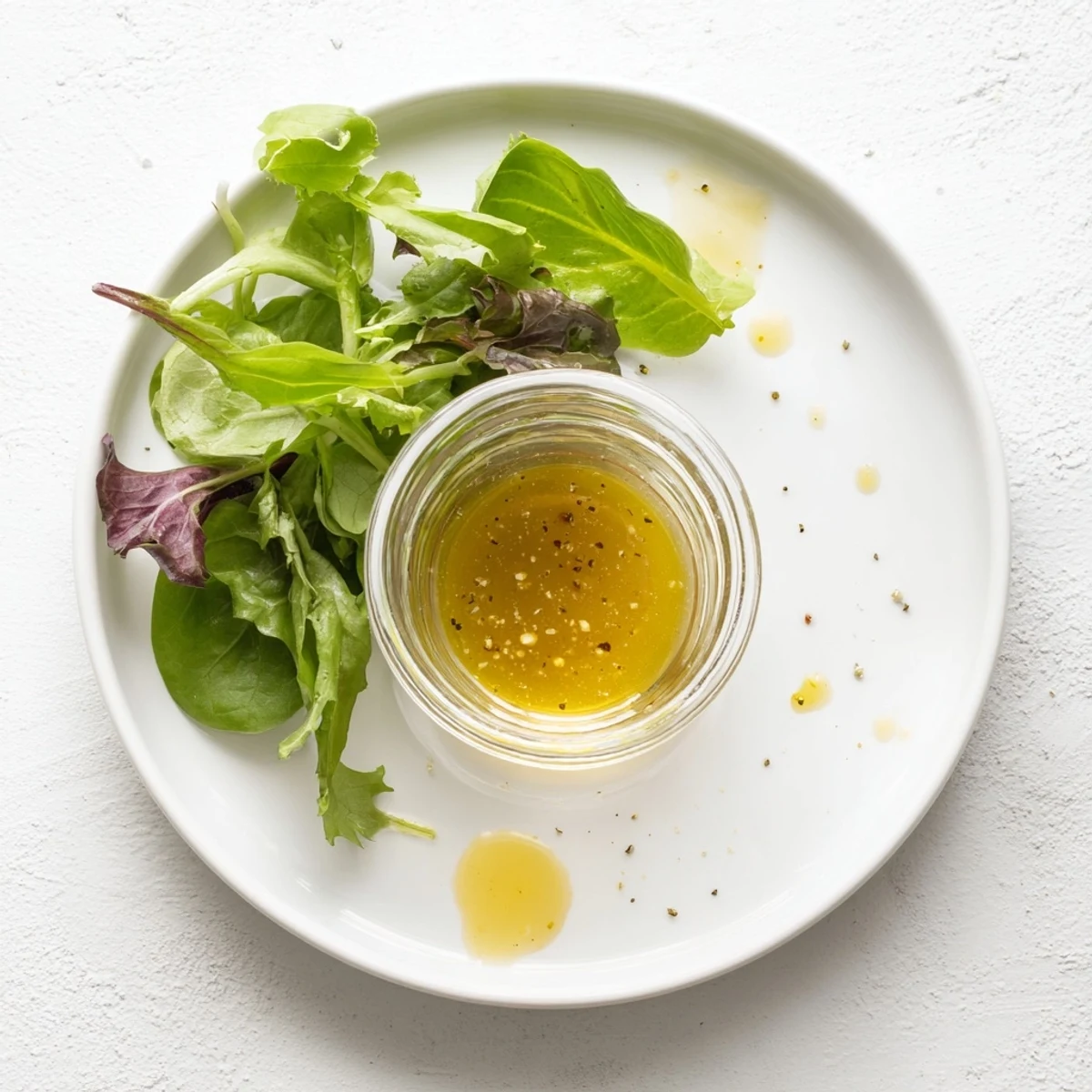 Homemade easy lemon vinaigrette dressing whisked in bowl with olive oil and lemon
