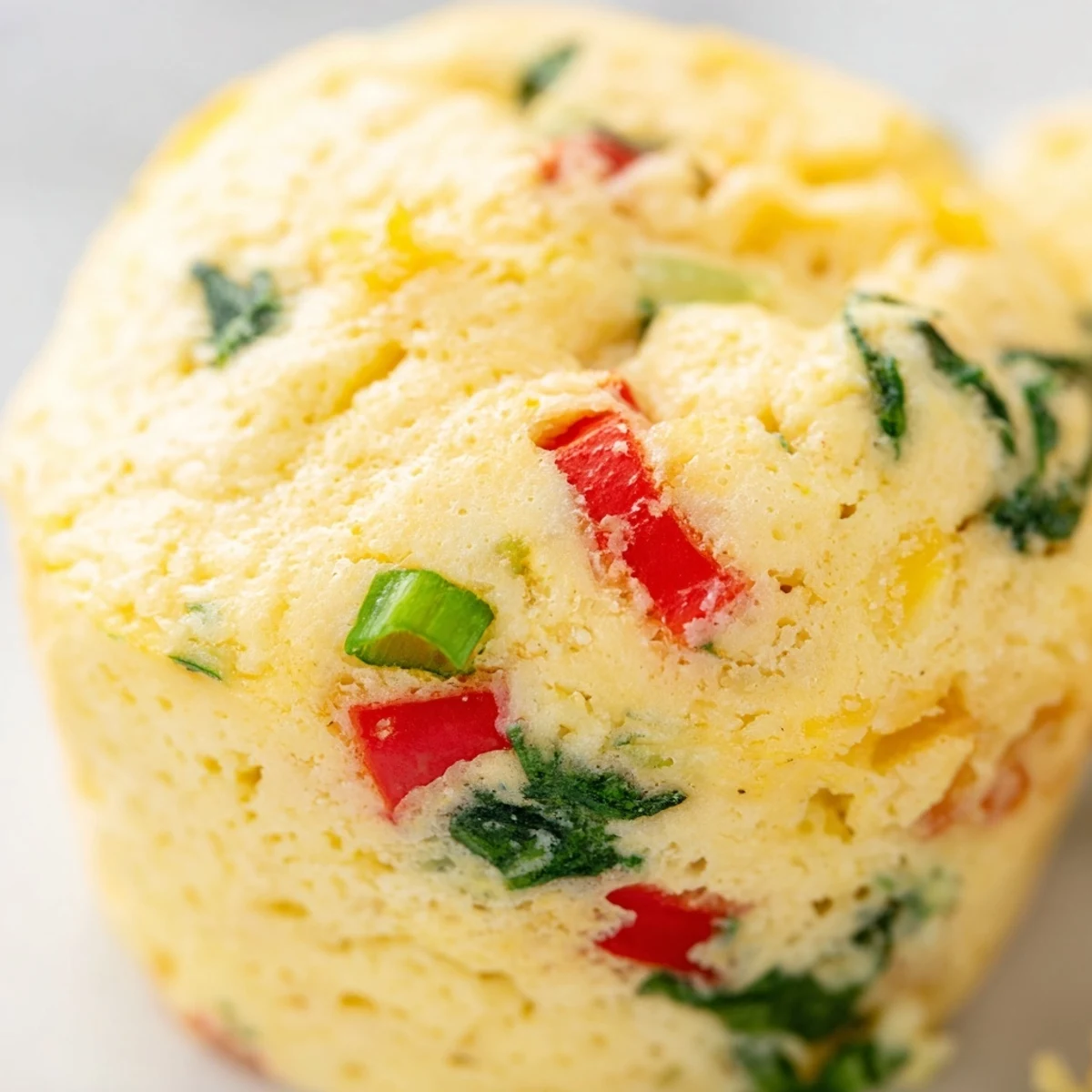 Golden brown cottage cheese egg bites with colorful spinach and peppers in a muffin tin