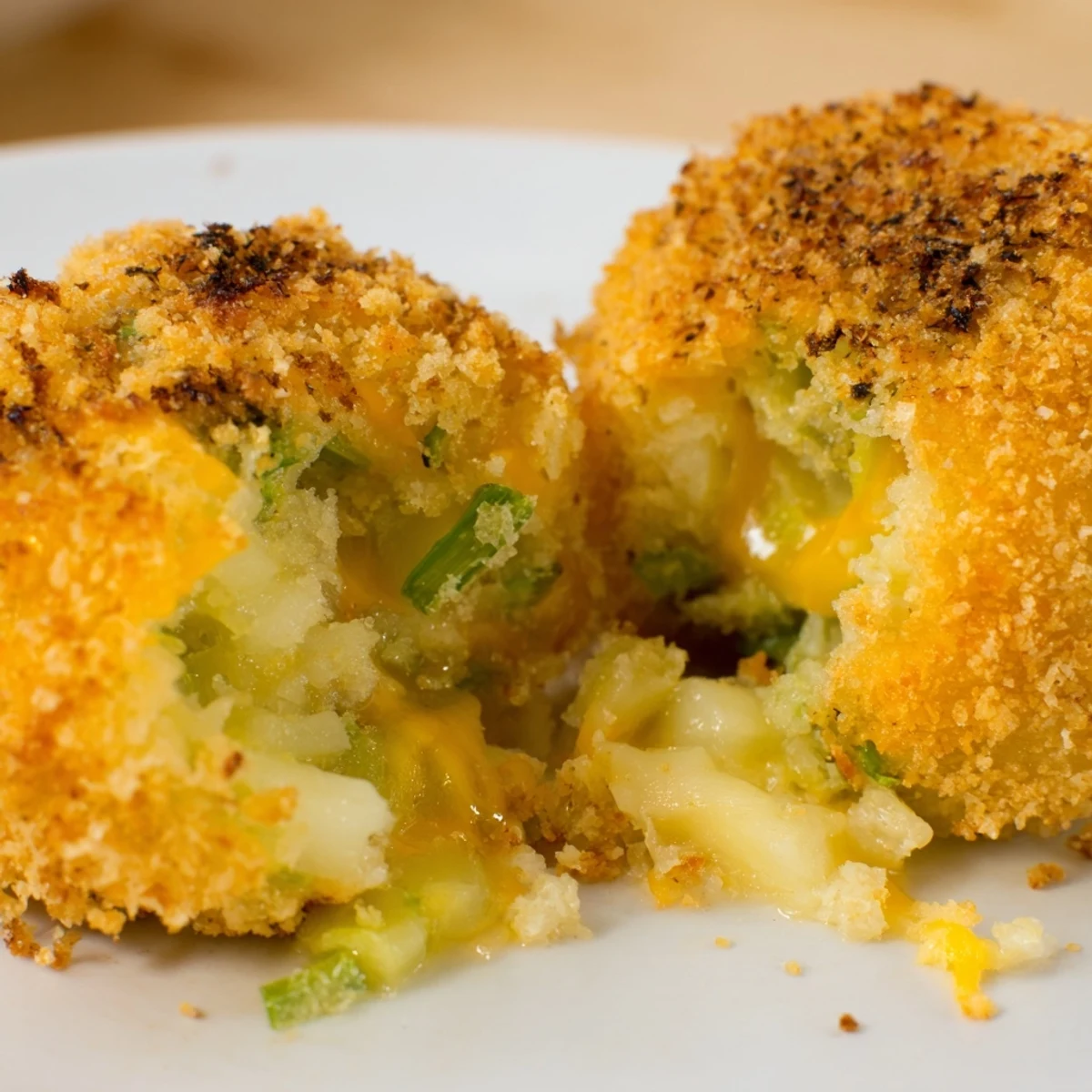 Plate of Irish Cheesy Fried Colcannon Balls appetizer with sour cream dipping sauce garnish