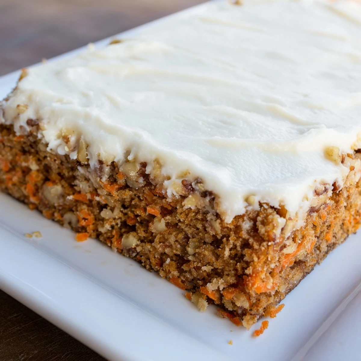 Handheld carrot cake bars with fluffy cream cheese frosting and chopped walnut topping