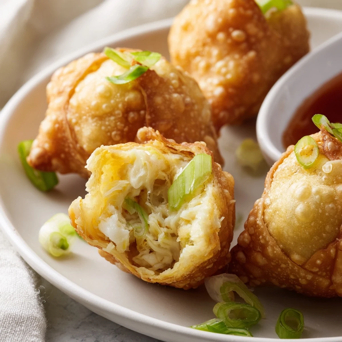 Crispy fried pastry balls filled with creamy crab cheese filling served for party appetizers