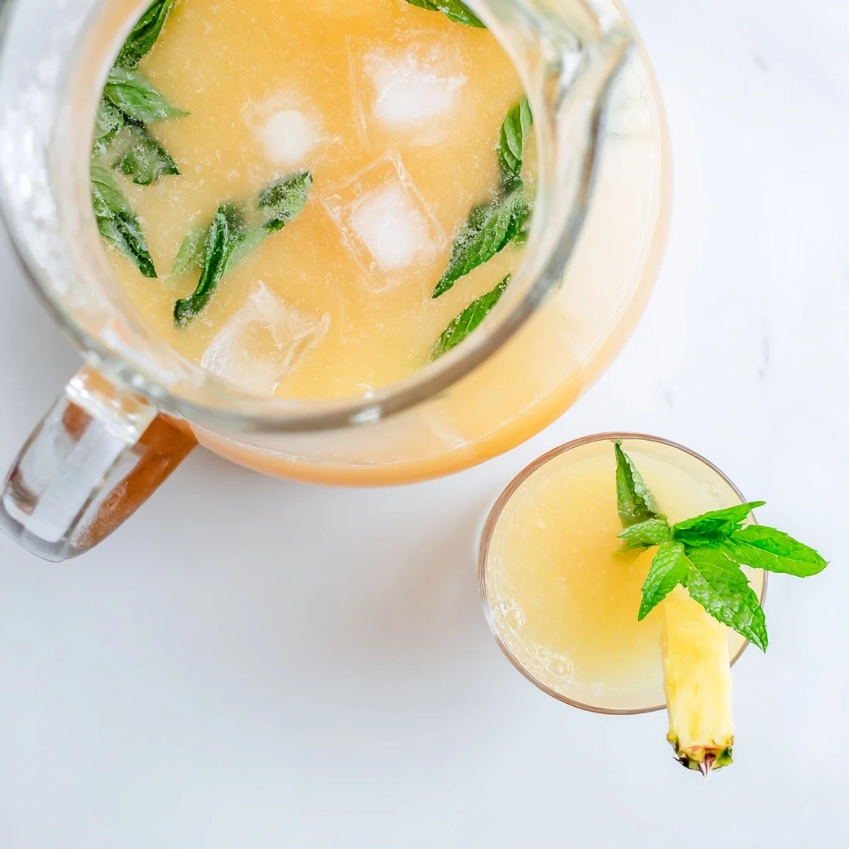 Refreshing Mexican-inspired Pineapple Peach Agua Fresca displaying vibrant yellow-orange color in a chilled beverage glass