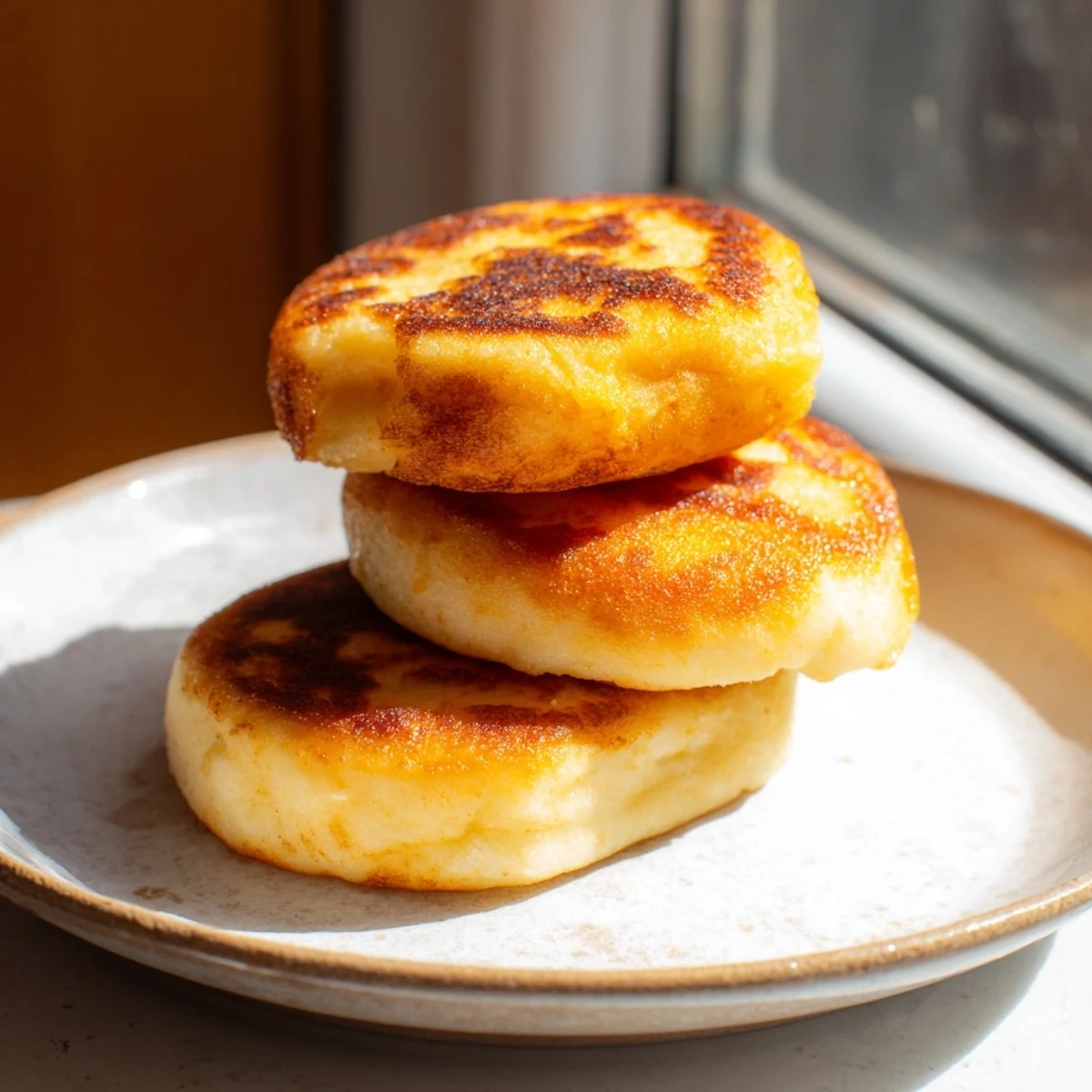 Golden pan-fried Irish potato cakes with crispy edges and fluffy mashed potato centers