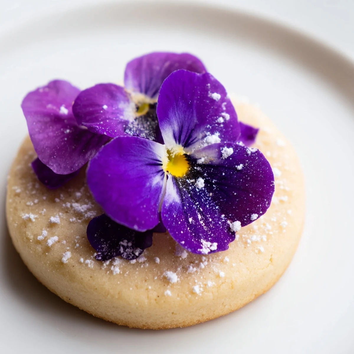 Delicate flower-adorned shortbread cookies fresh from the oven with golden edges and vibrant botanical toppings