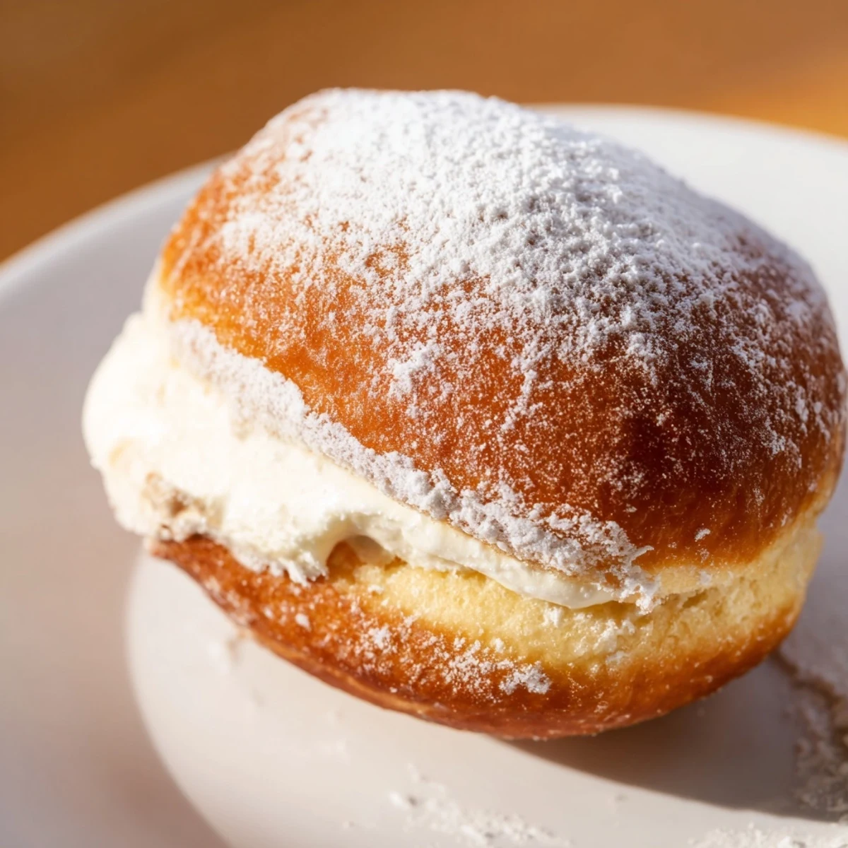 Soft pillowy Korean milk cream donuts split open to reveal fluffy white sweetened cream filling
