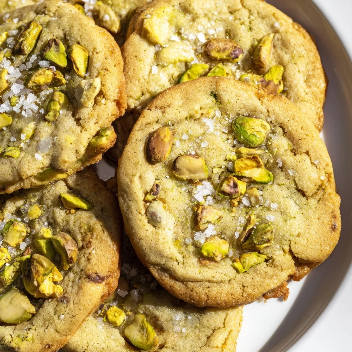 Buttery salted pistachio cookies studded with green nuts and finished with a salty sweet crunch