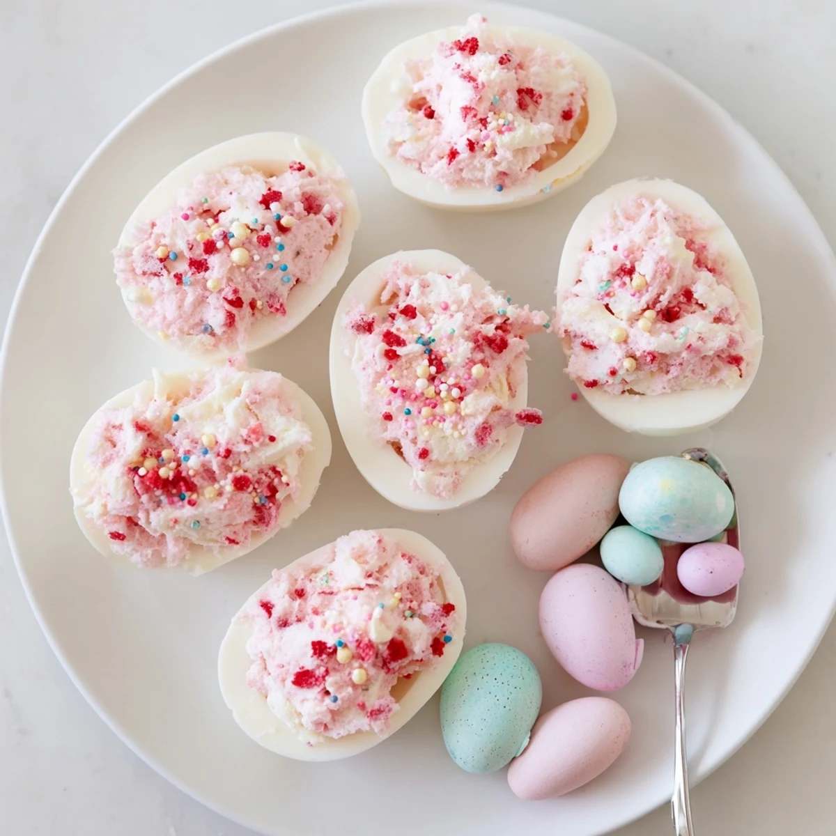 Festive strawberry shortcake dessert bombs nestled in white chocolate shells decorated for spring celebration