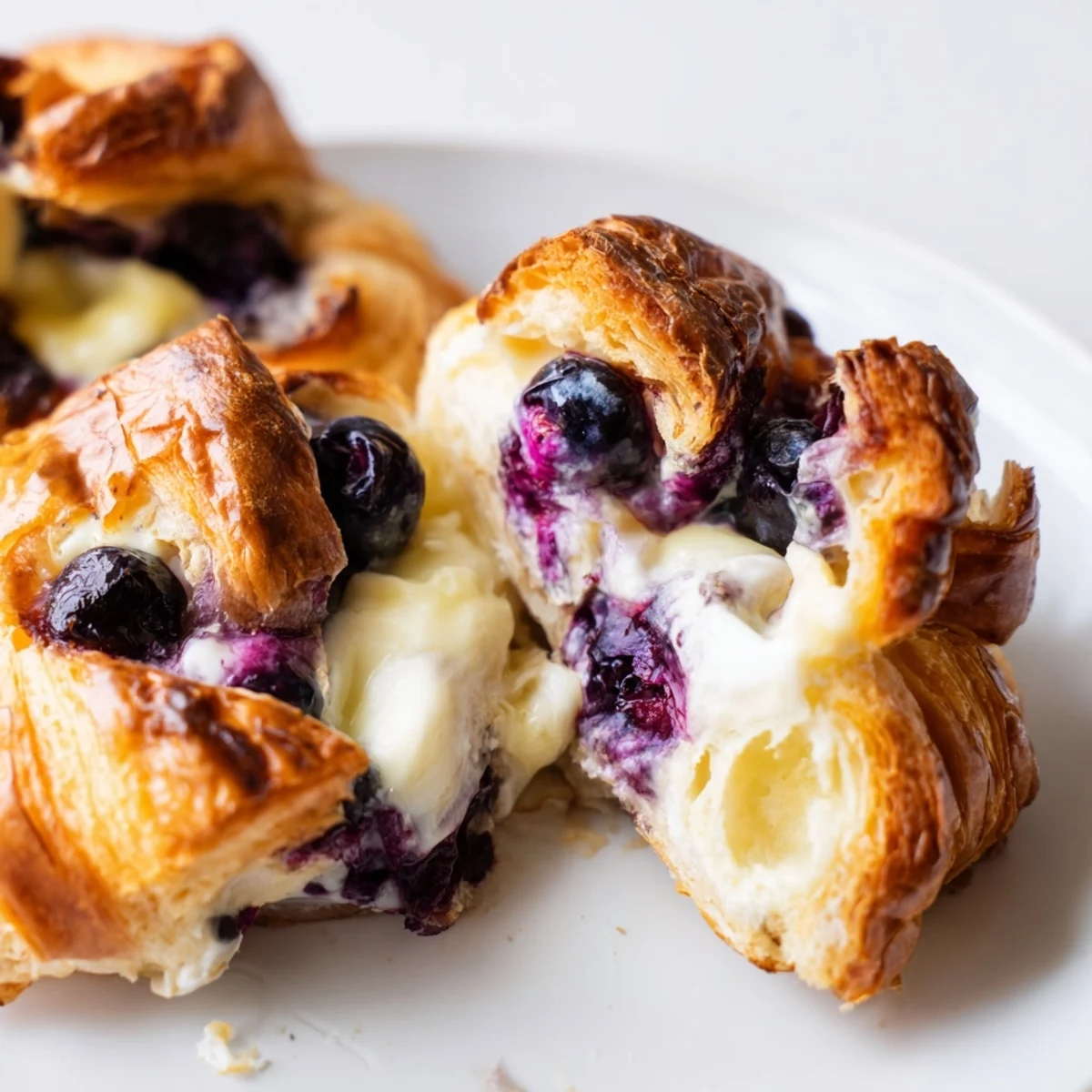 Buttery croissant pieces baked with sweetened cream cheese and plump blueberries in a rich custard
