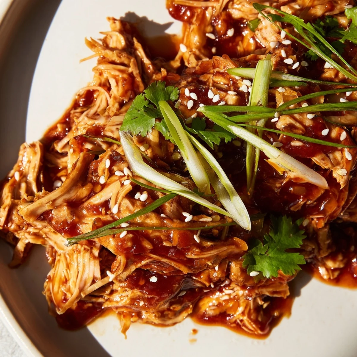 Slow Cooker Sweet Chili Chicken glazed in sticky sauce topped with fresh green onions