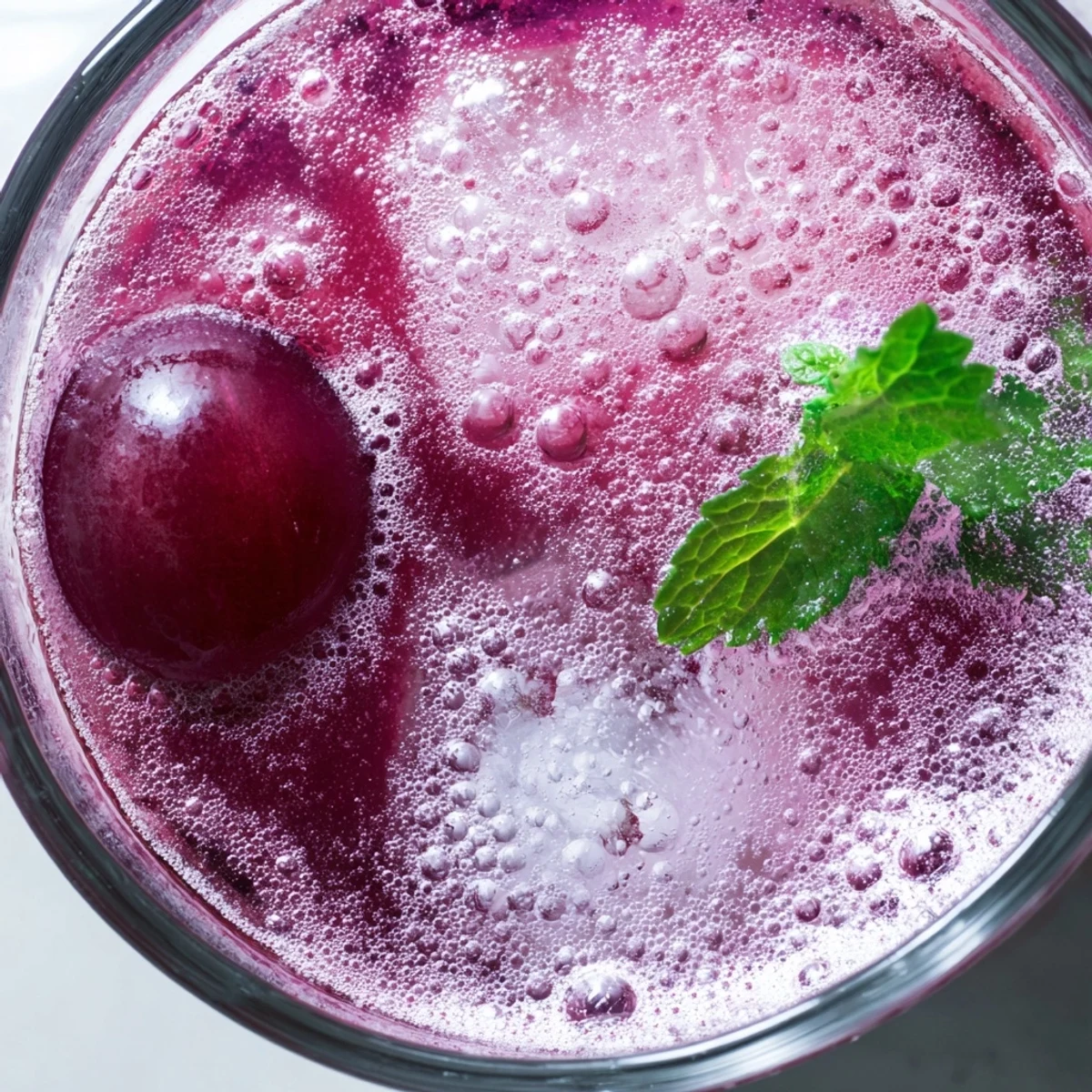 Vibrant purple Grape Agua Fresca served over ice with lime wedge garnish