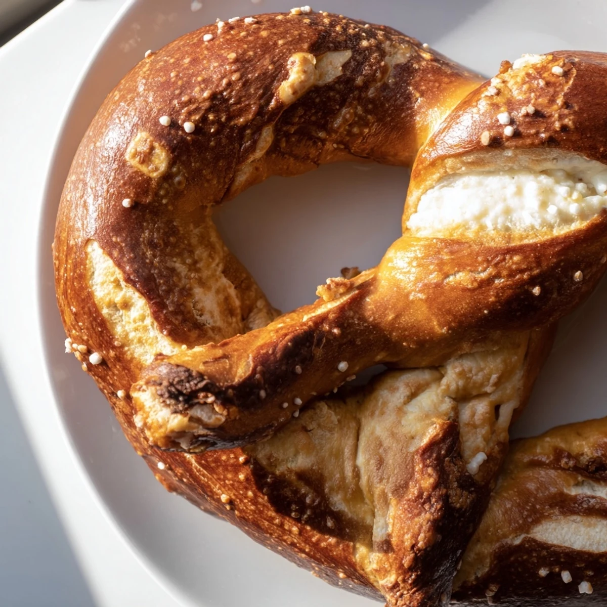 Golden mozzarella stuffed soft pretzels fresh from the oven with melted cheese oozing