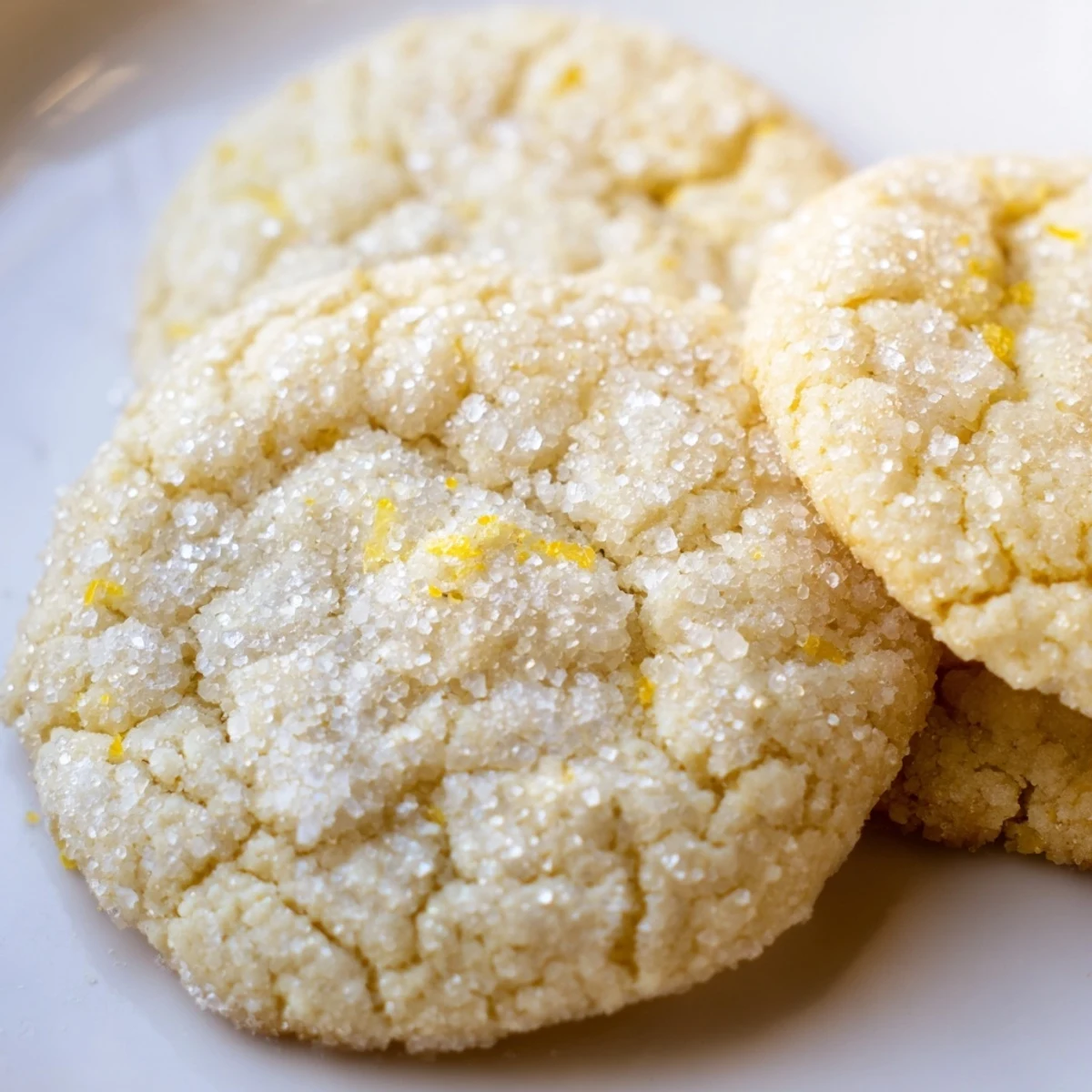 Golden lemon sugar cookies with crackly sugar coating fresh from the oven
