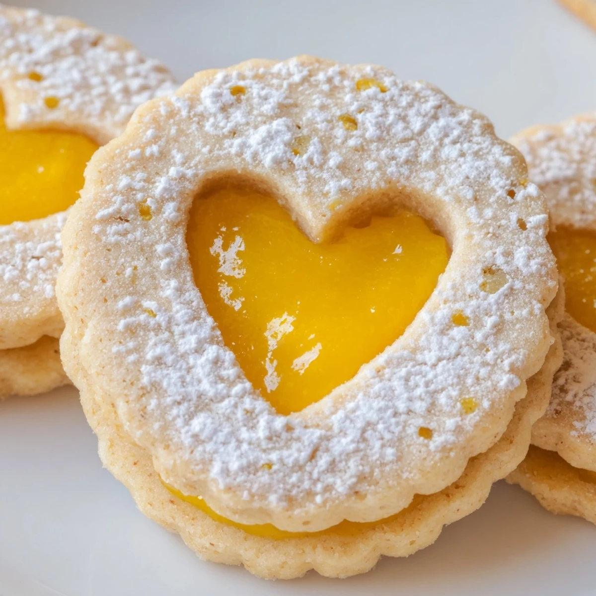 Delicate Meyer Lemon Curd Linzer Cookies showcase cutout windows and vibrant citrus filling inside.