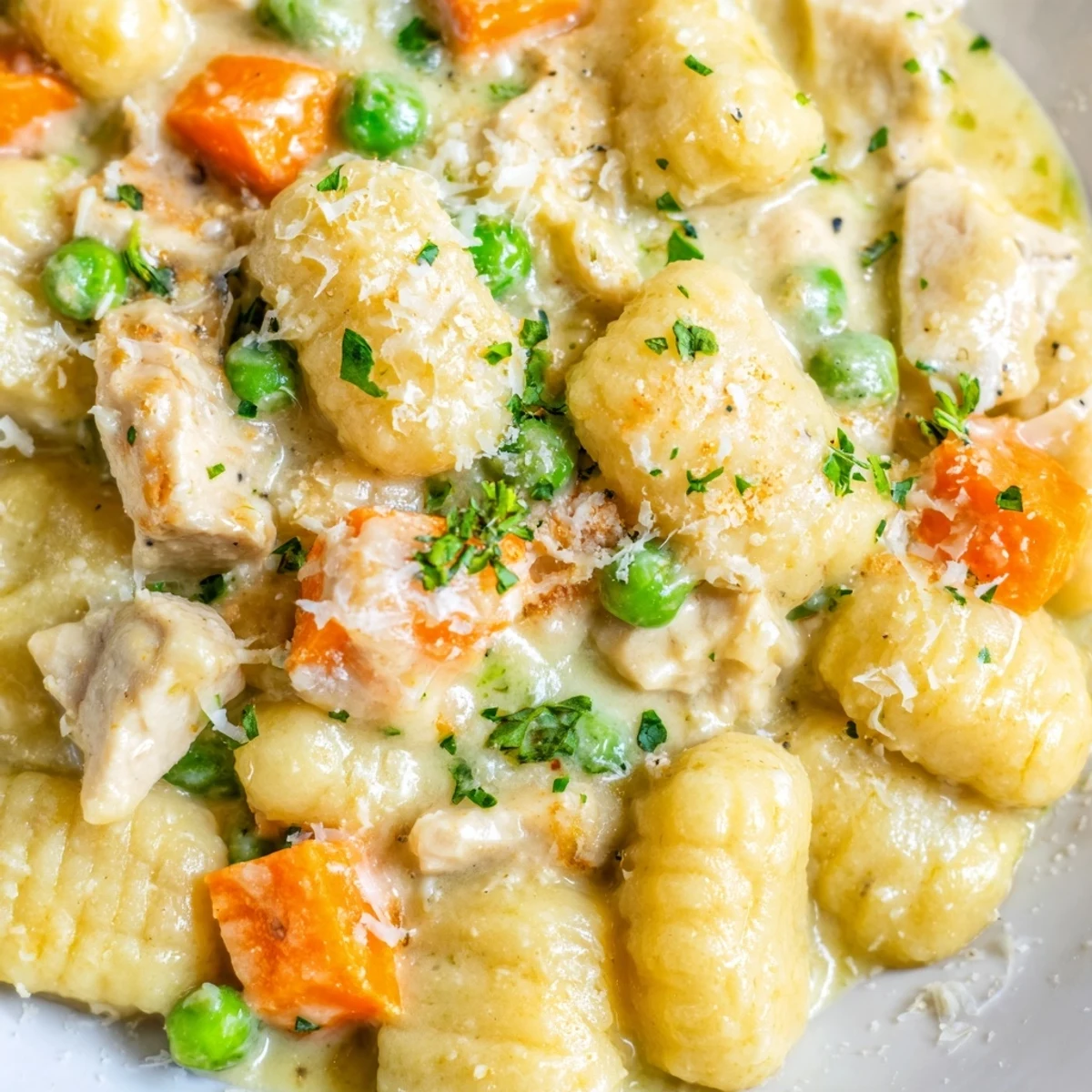 Golden sauce coats tender chicken and pillowy gnocchi in this comforting one pot gnocchi chicken pot pie