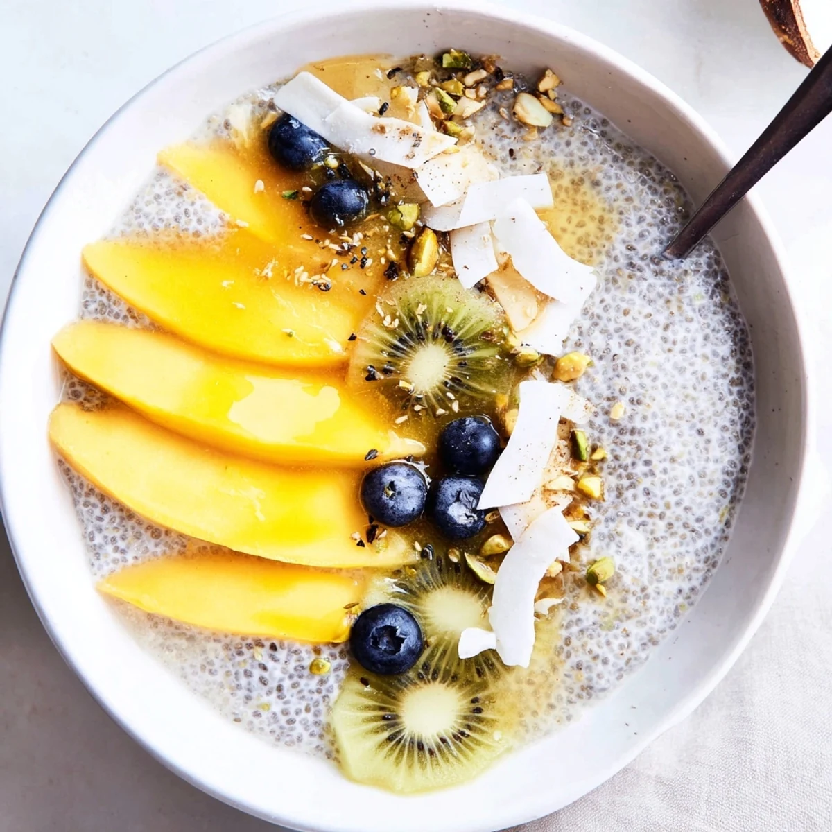 Silky Coconut Chia Pudding served for breakfast with fresh berries