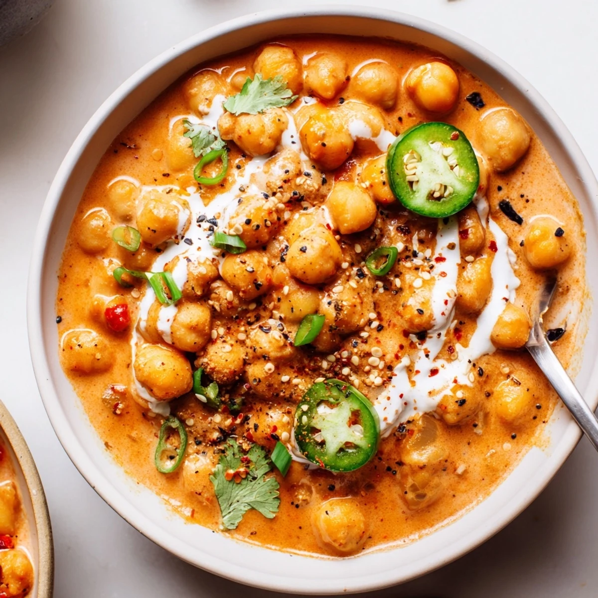 Greek Yogurt Chickpea Curry simmering in skillet with fragrant spices, ready to serve