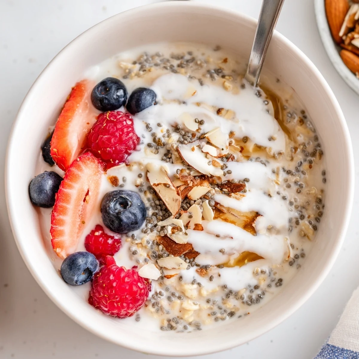 Make ahead Healthy Coconut Cream Overnight Oats chilled in jars with nut crunch