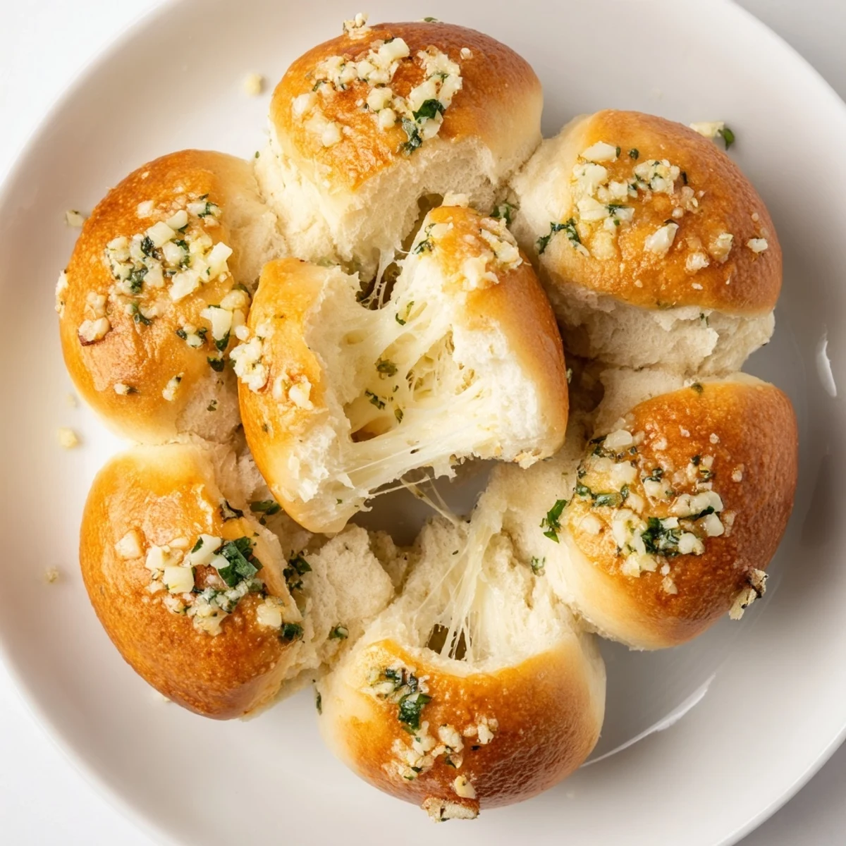 Freshly baked Buttery Cheese Garlic Rolls brushed with garlic butter, served hot.