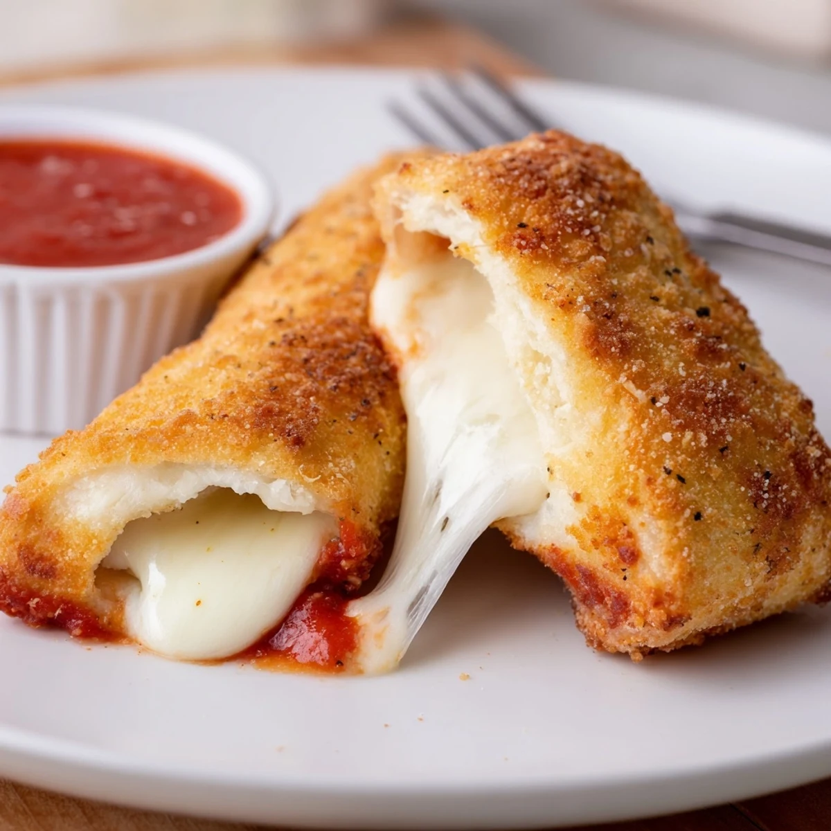 Baked Crispy Cheesy Roll Ups on parchment, buttery exterior and melty cheese