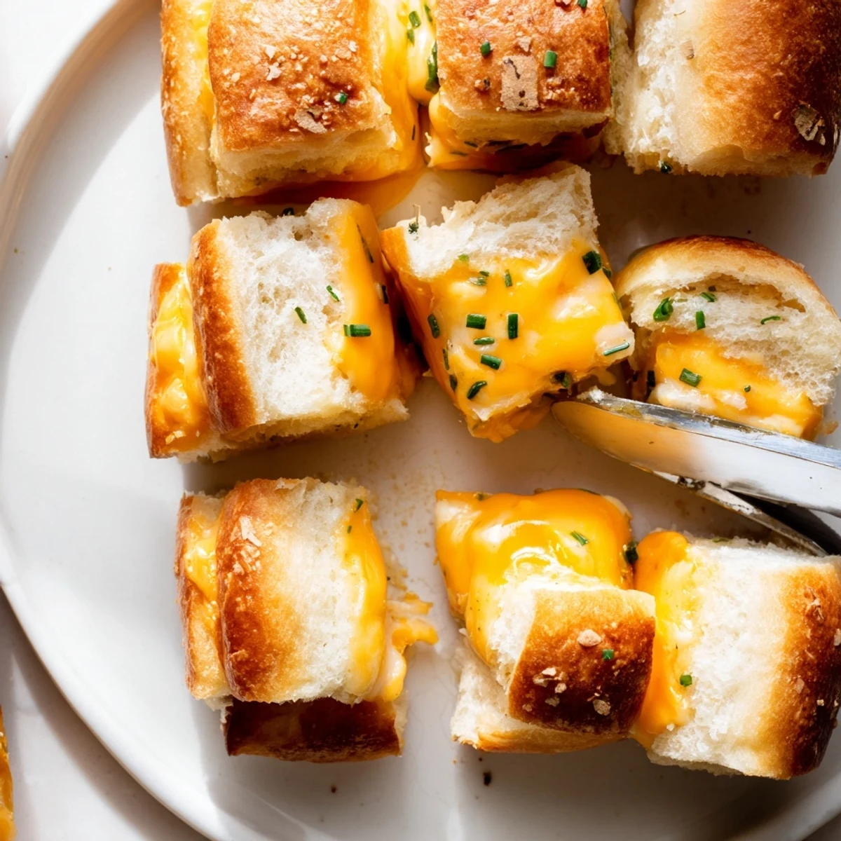 Mini Grilled Cheese Hawaiian Rolls melting cheddar, golden tops, plated with dipping sauce