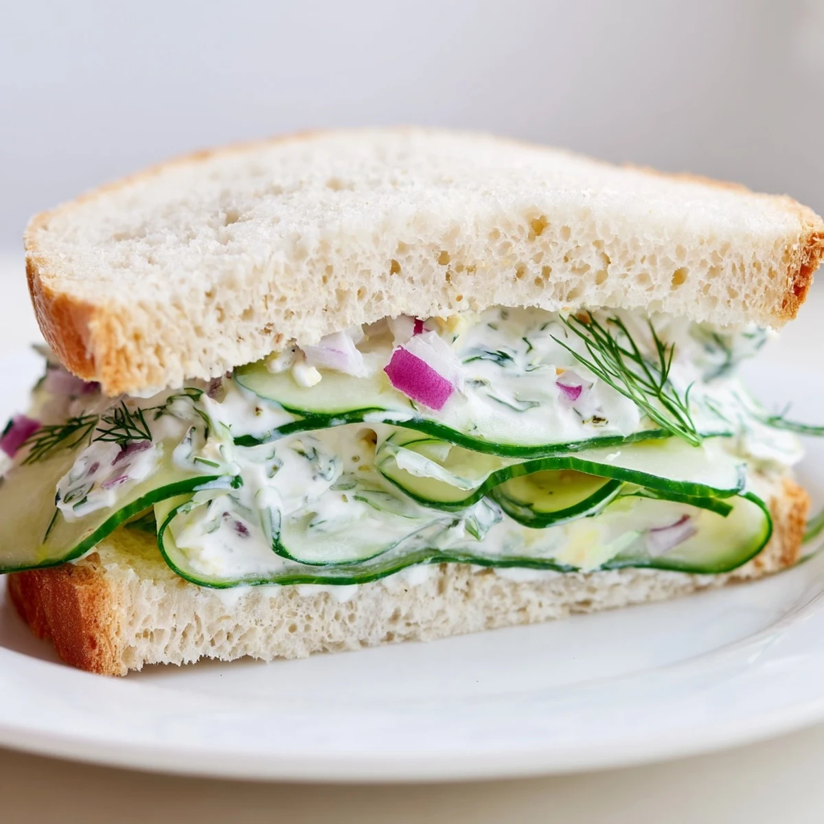 Bright Quick Cucumber Salad Sandwiches piled high, perfect for light afternoon tea.