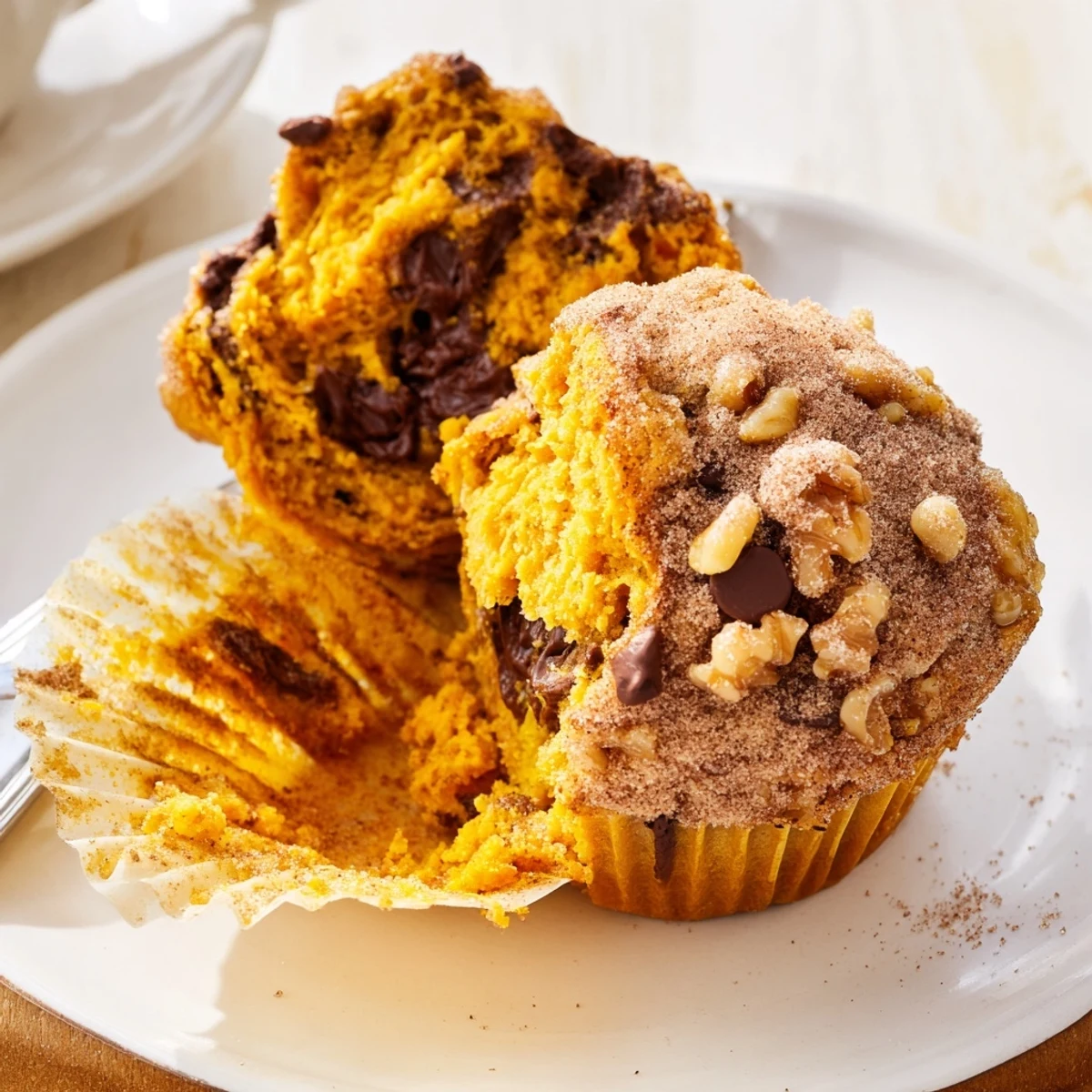 Warm Pumpkin Banana Muffins with golden tops cooling on wire rack, aromatic
