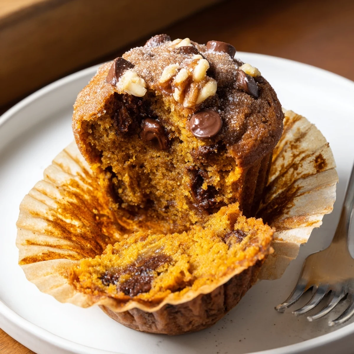Tray of freshly baked Pumpkin Banana Muffins, tender crumb, perfect for brunch