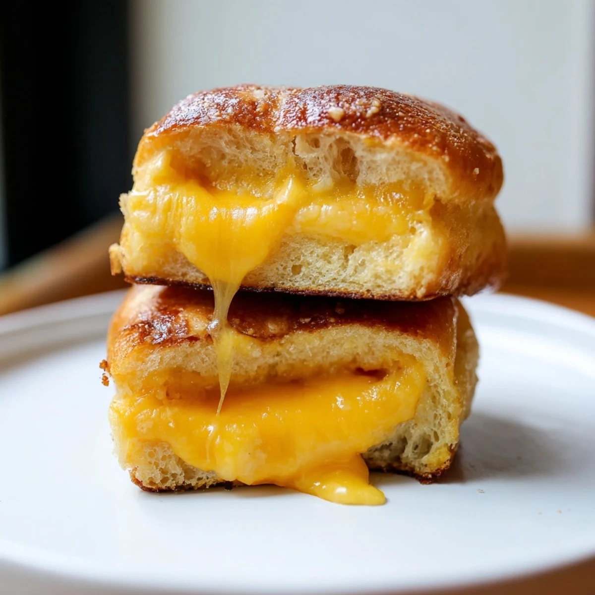 Warm Mini Grilled Cheese Hawaiian Rolls cut into bites, served near tomato soup