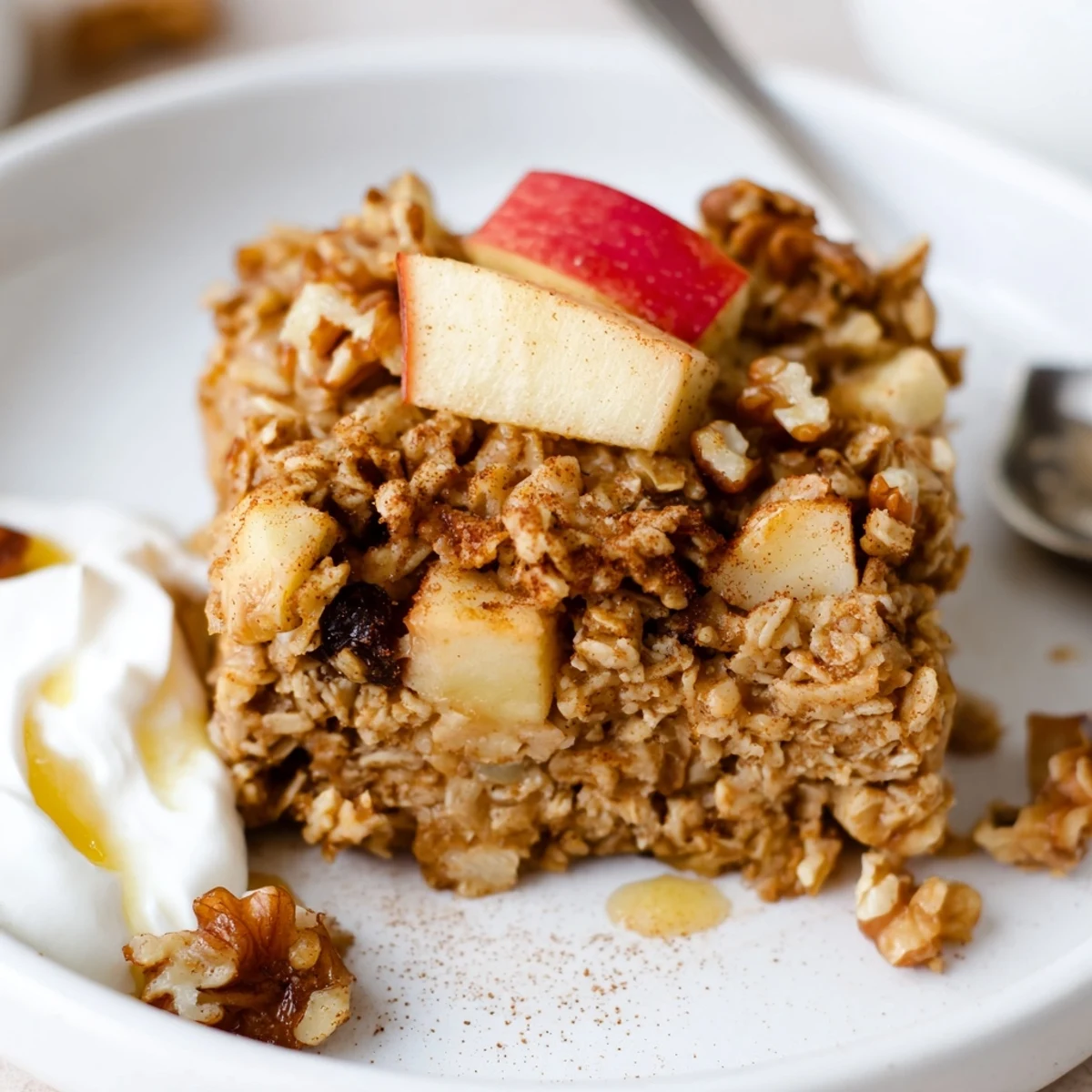 Delicious Apple Cinnamon Oatmeal Bake Recipe For Mornings, steaming with golden edges