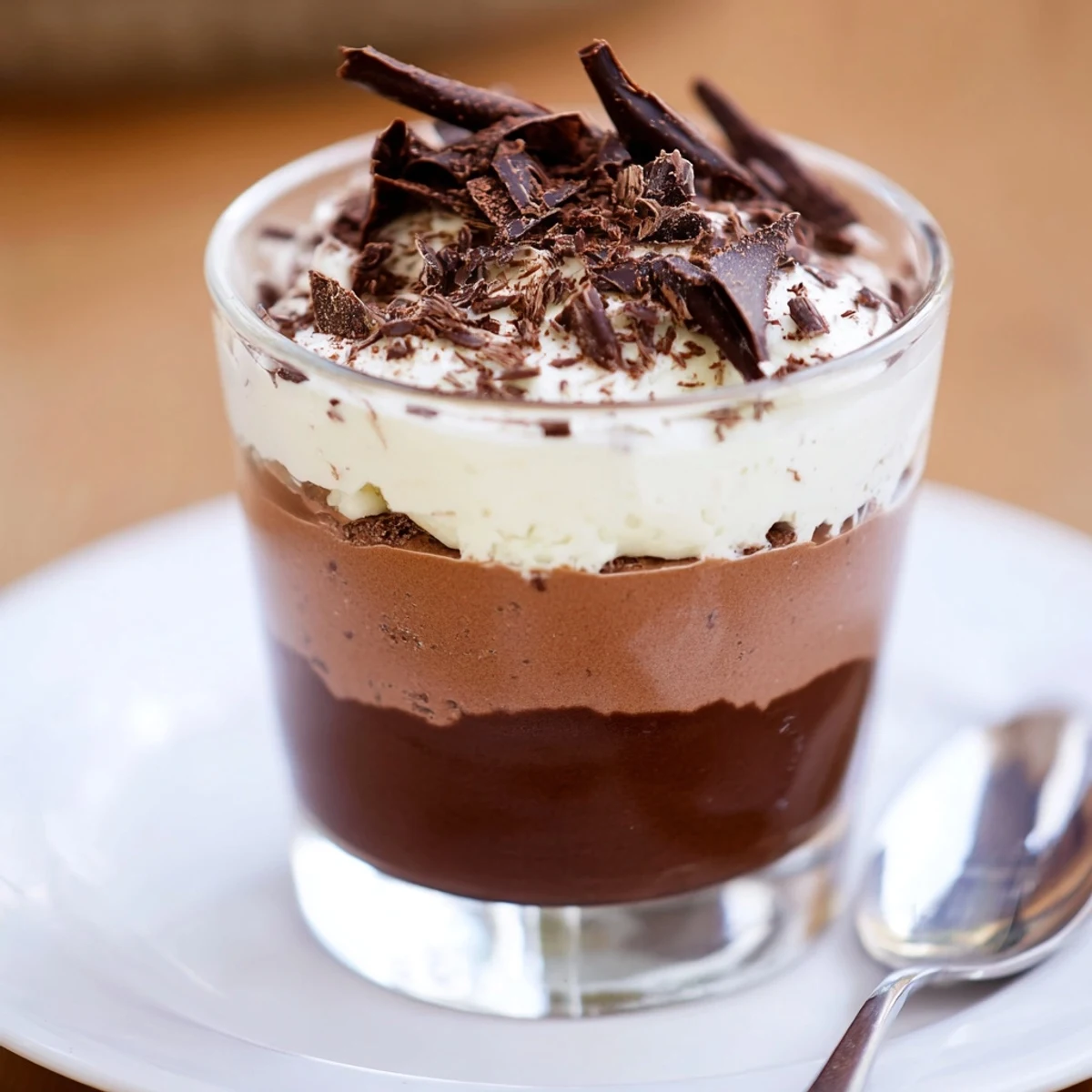 Triple Chocolate Mousse Cups showing layered velvety dark, milk, and white mousse