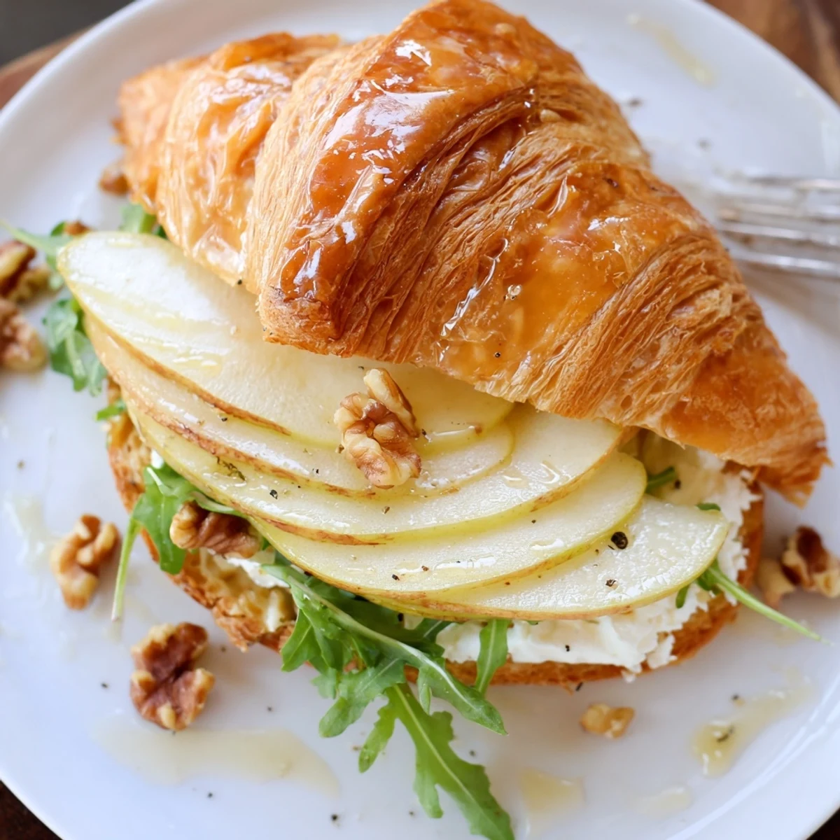 Apple Goat Cheese Croissant Sandwich with crisp apple slices and creamy spread