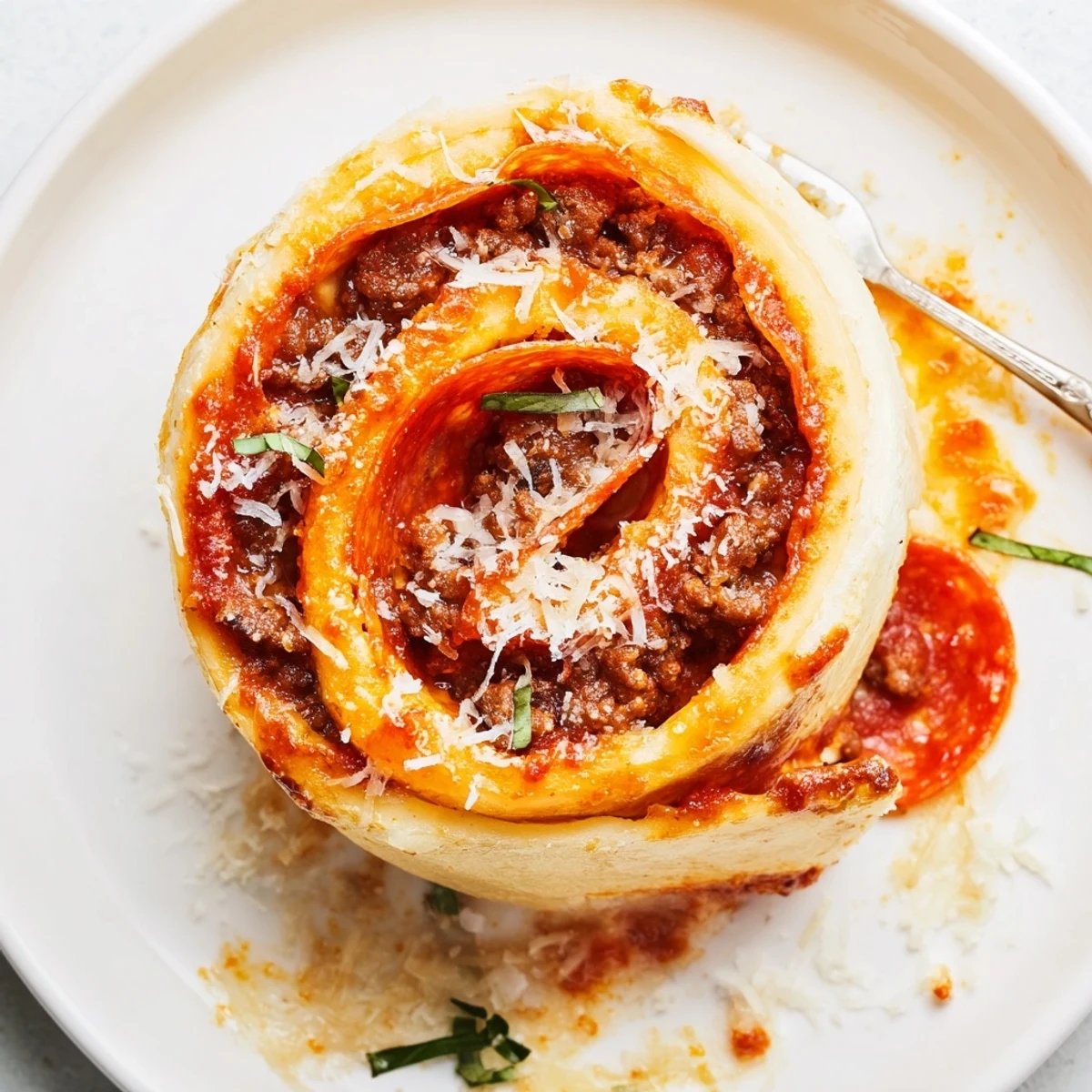 Cheesy Beef Pepperoni Pizza Roll Ups Snack Recipe with golden, bubbly melted cheese