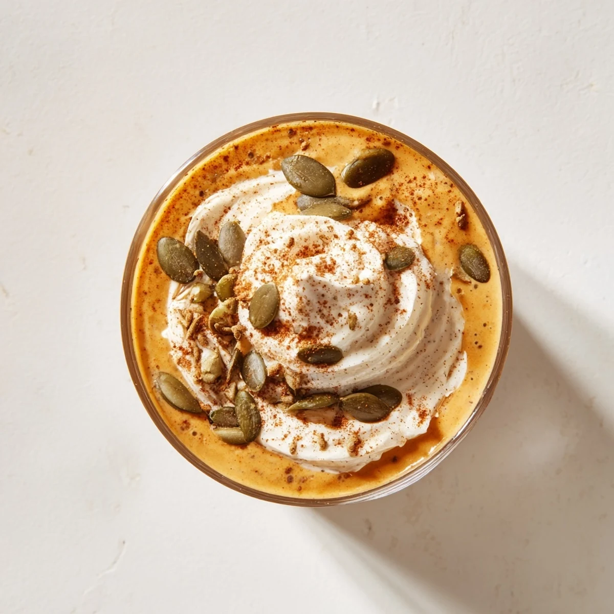 Golden pumpkin puree blended with warming spices and chia seeds for a smooth autumn drink