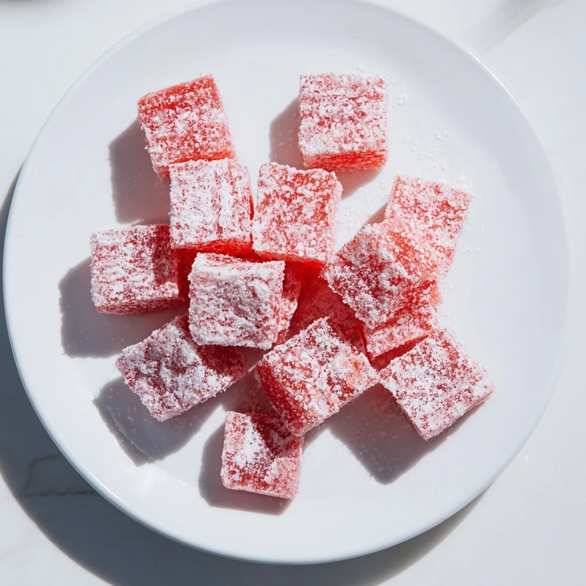 Chewy sour watermelon fruit chews coated in sparkling citric acid sugar mixture