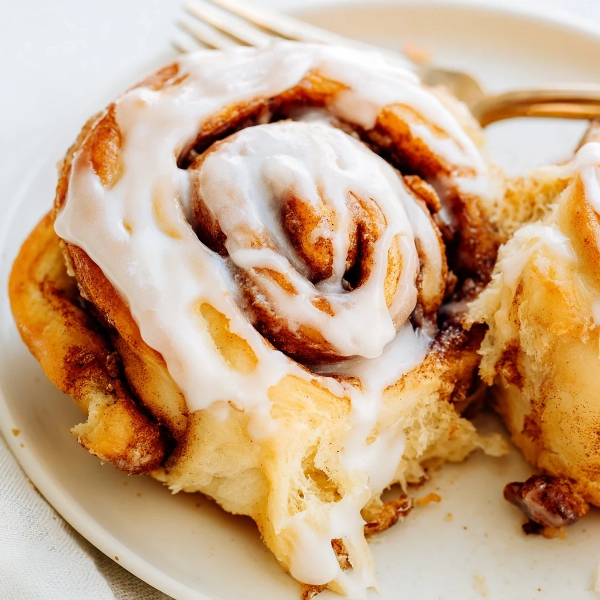 Soft spiral rolls layered with sweet bananas and cinnamon sugar topped with white icing