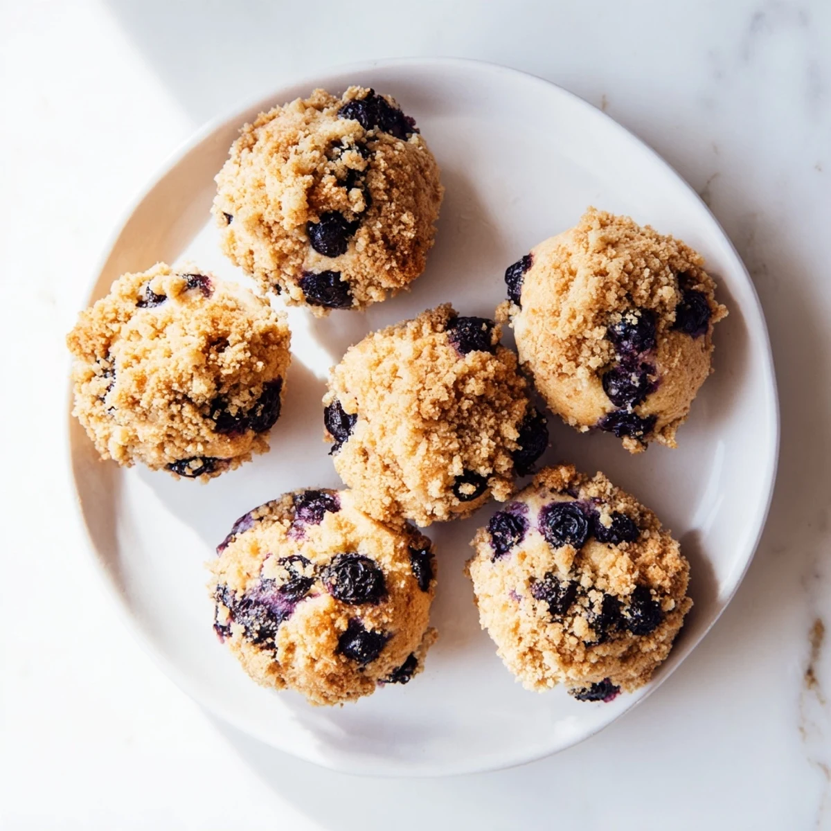 Soft cake-like blueberry muffin cookies bursting with purple berries under crumbly sweet streusel topping