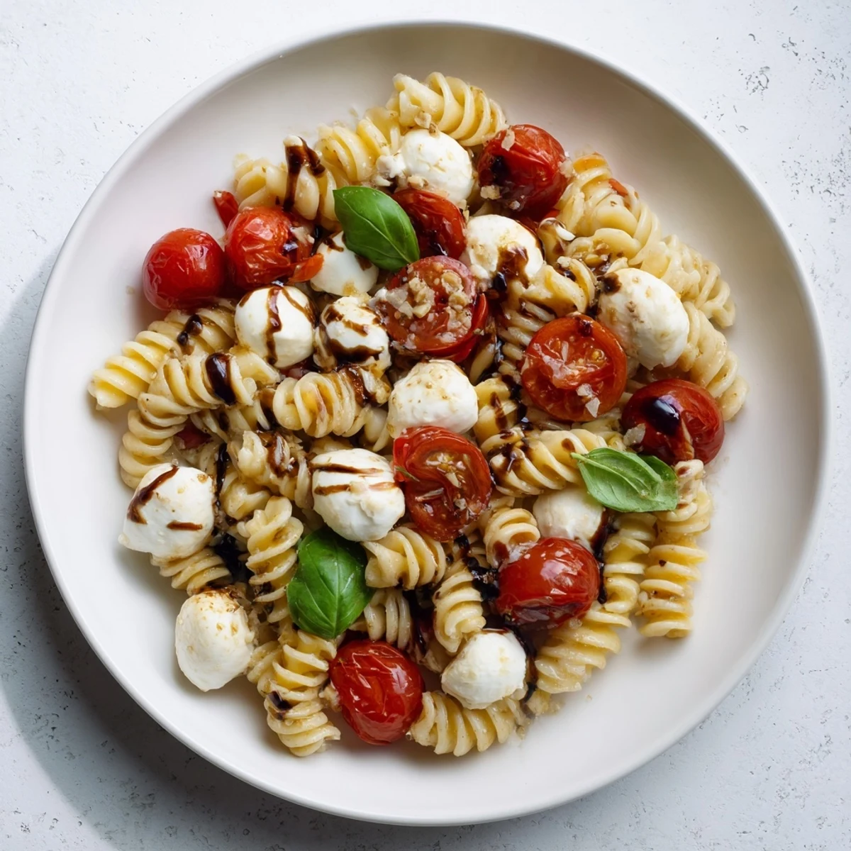 Caprese Pasta Salad Recipe with juicy cherry tomatoes, creamy mozzarella, basil