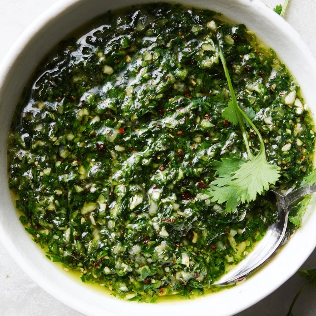 Bright green Cilantro Lime Fresh Dressing glistening over grilled shrimp and salad