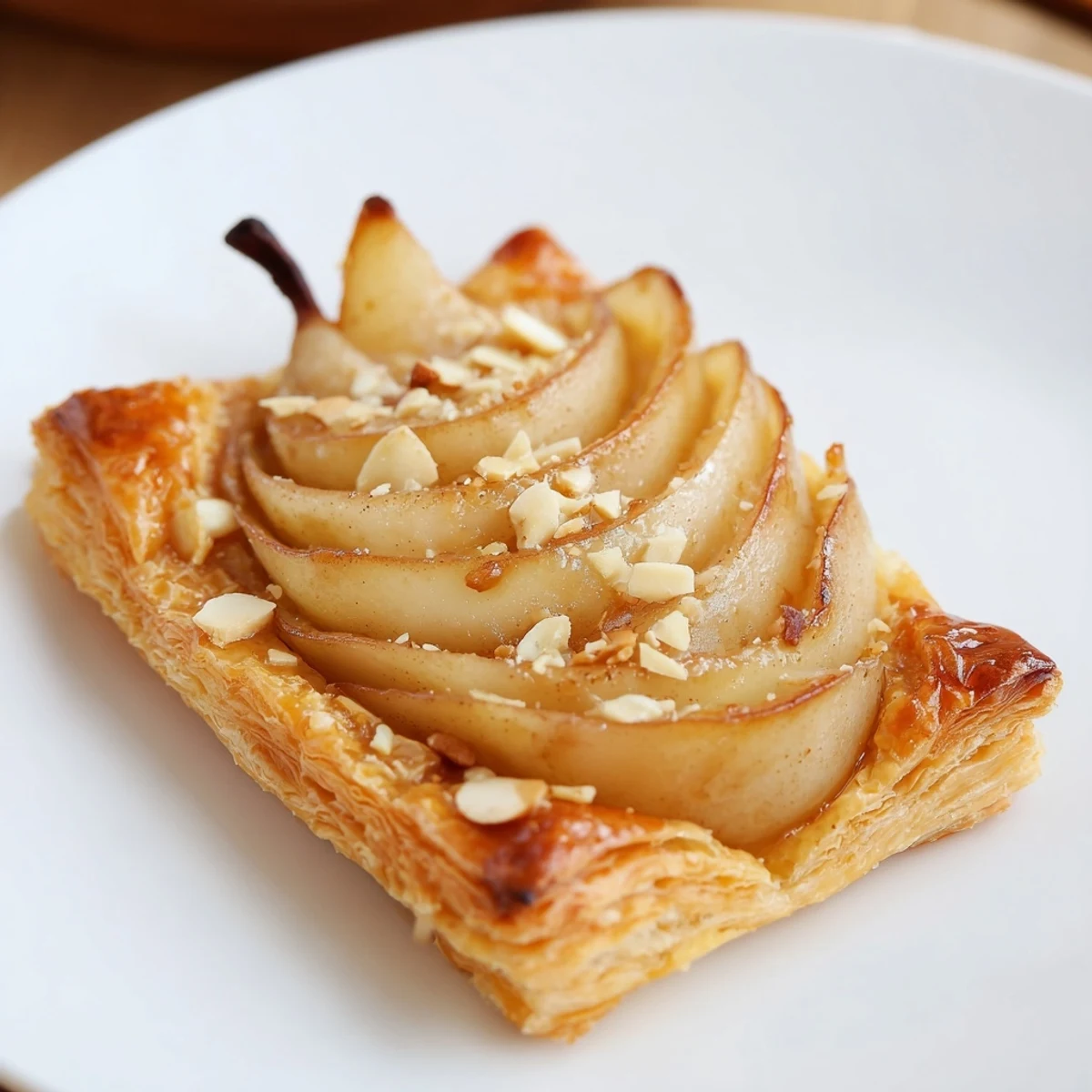 Pear Puff Pastry Recipe showing golden, flaky tarts topped with glossy apricot glaze