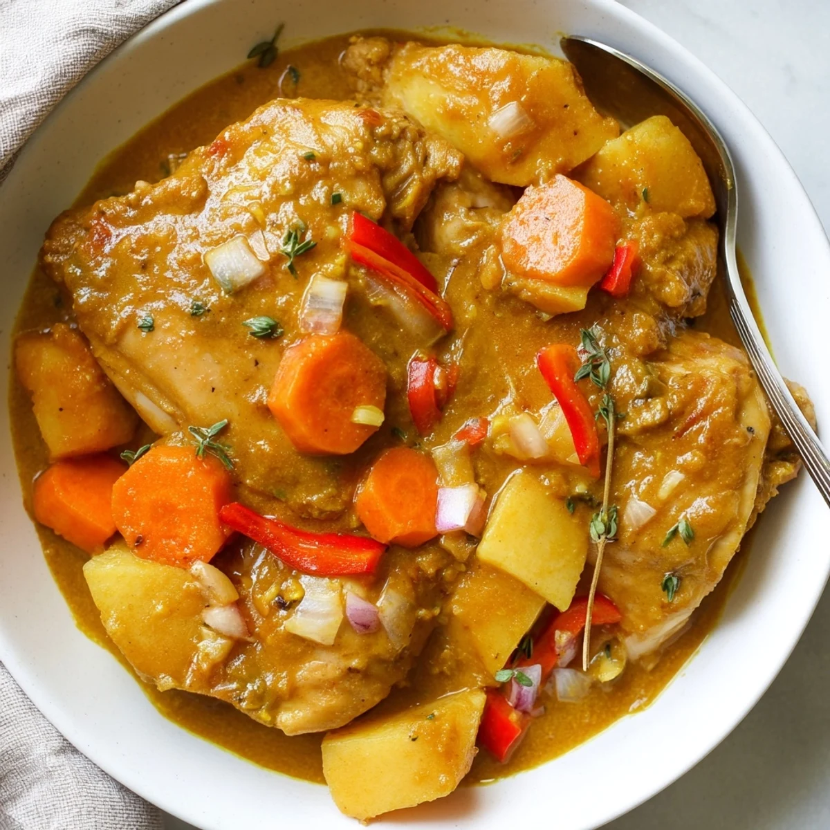 Irresistibly Tender Jamaican Curry Chicken steaming, fragrant with bright lime notes, served family-style