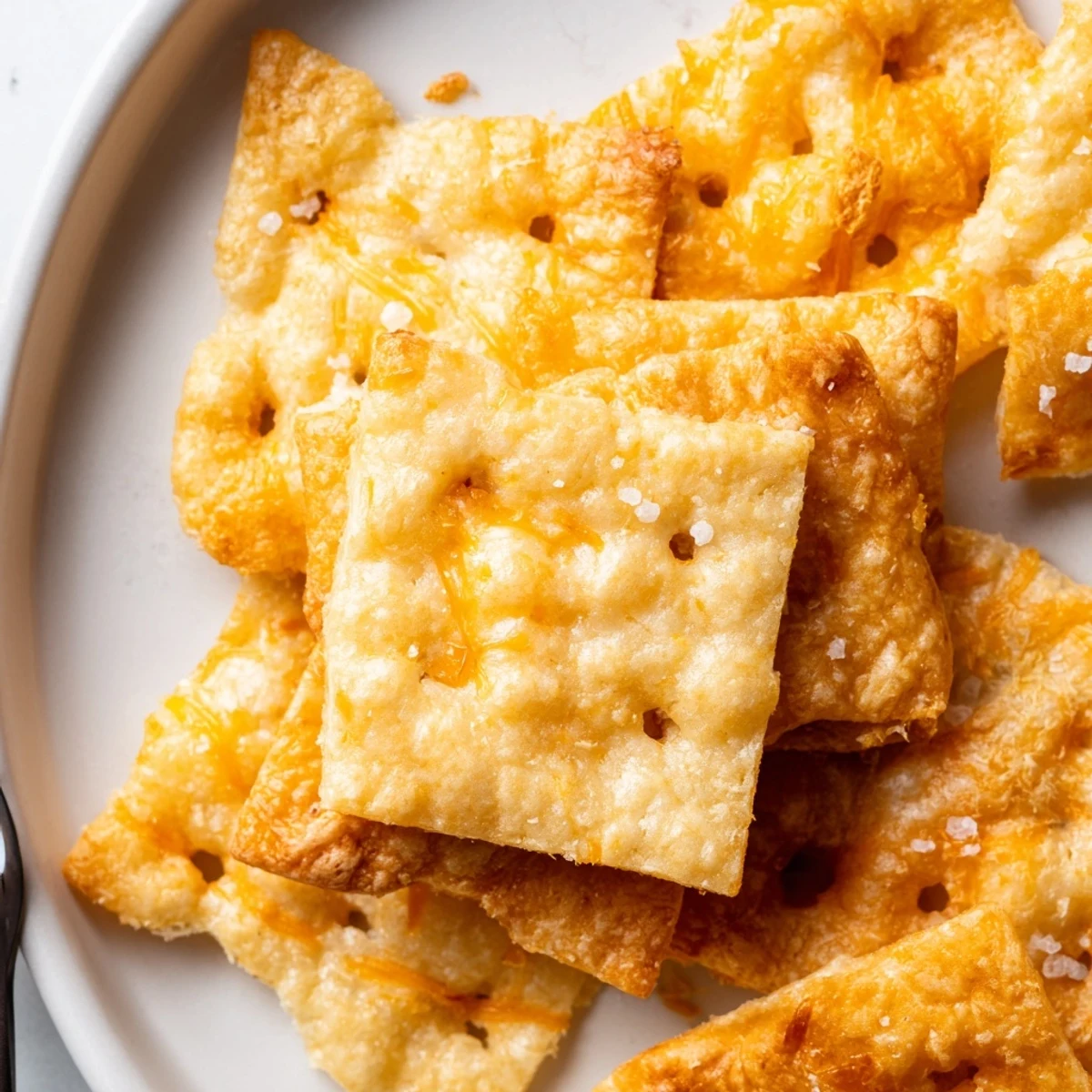 Crisp Sourdough Cheddar Snack Crackers cooling on a wire rack, cheddar flecks