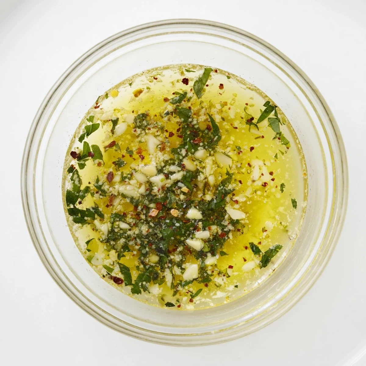 Homemade Italian vinaigrette in glass jar showing emulsified olive oil and red wine vinegar