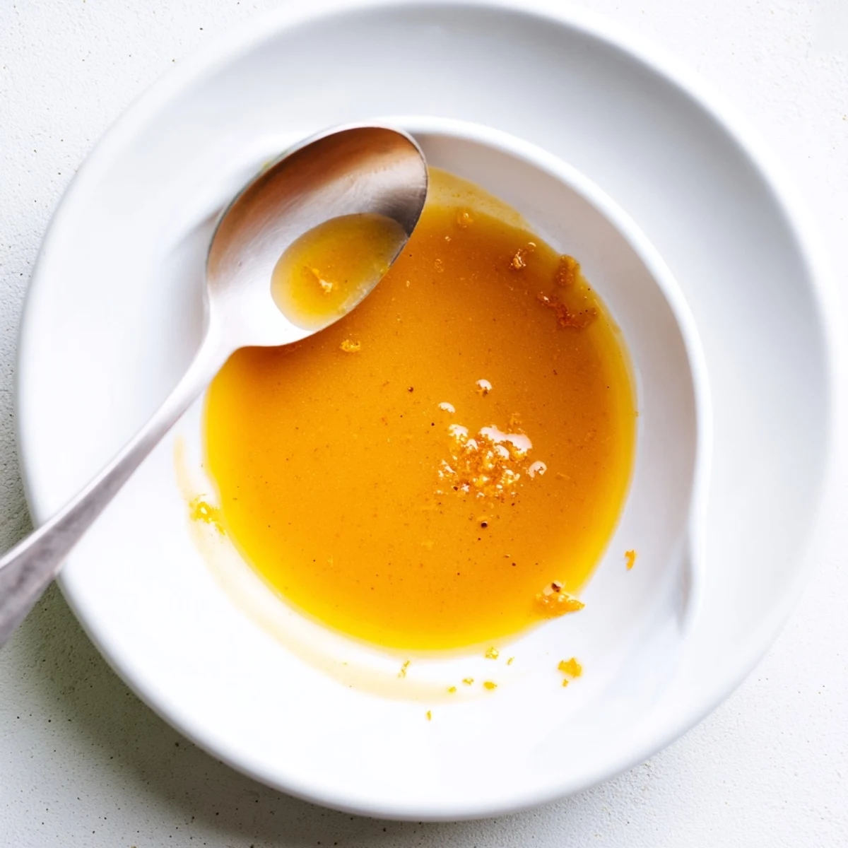 Vibrant citrus orange vinaigrette served alongside grilled vegetables and seafood on wooden board