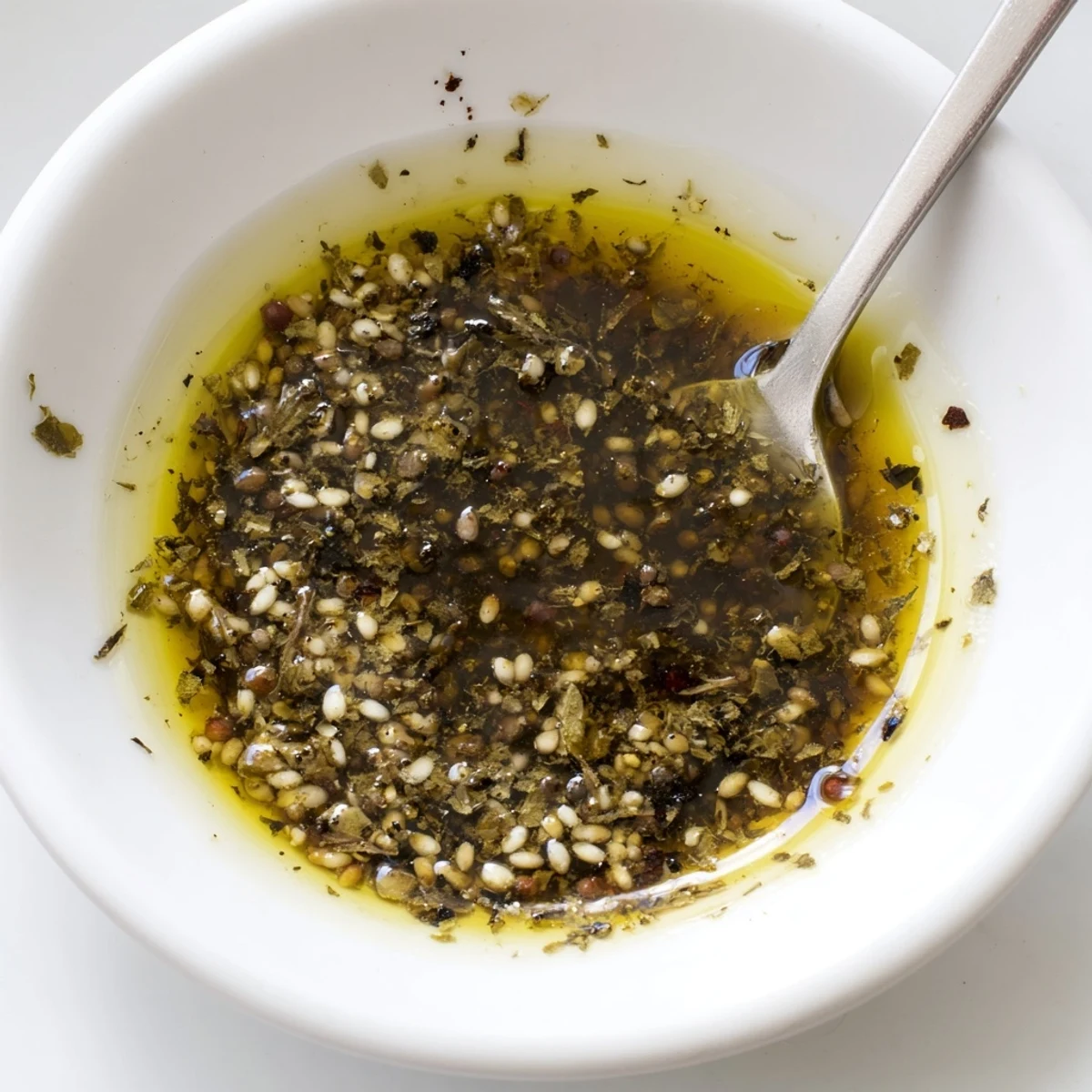 Creamy homemade Greek dressing featuring red wine vinegar and Dijon mustard in a glass serving jar