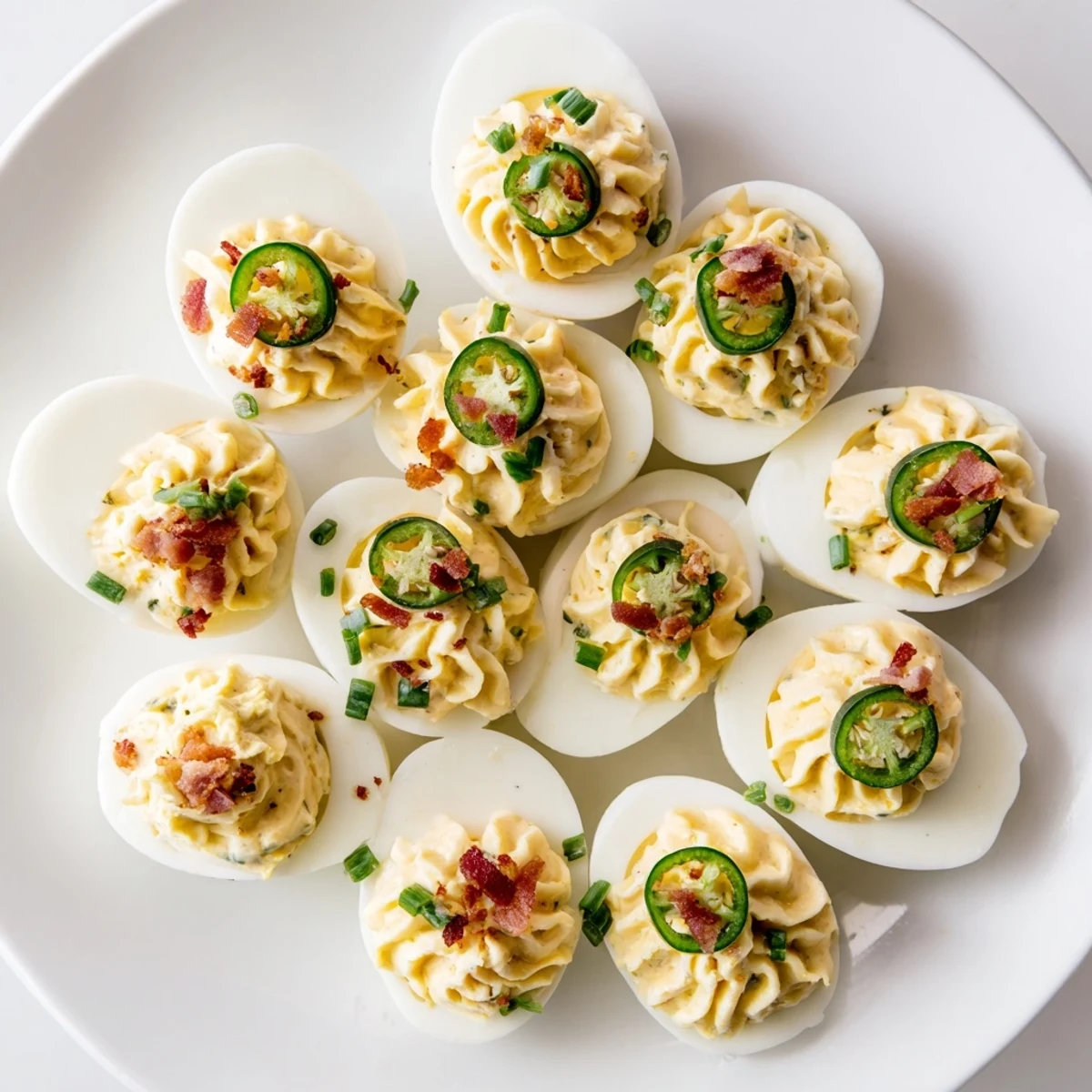Freshly piped Jalapeno Popper Deviled Eggs Recipe topped with crunchy panko and chives