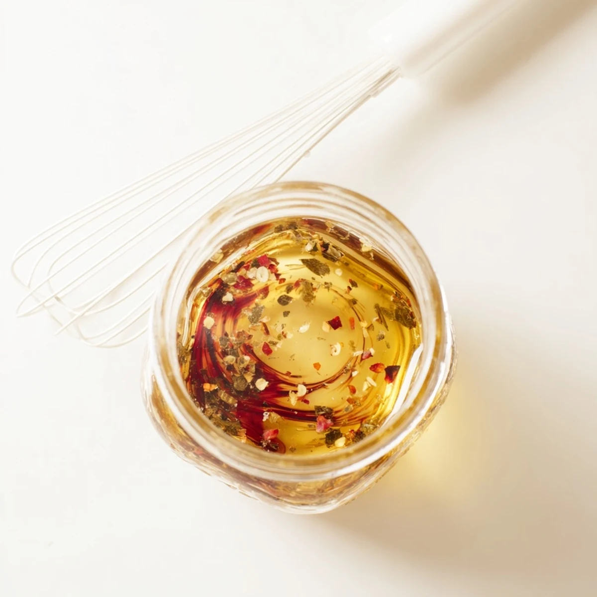 Homemade Italian vinaigrette drizzled over fresh green salad with cherry tomatoes