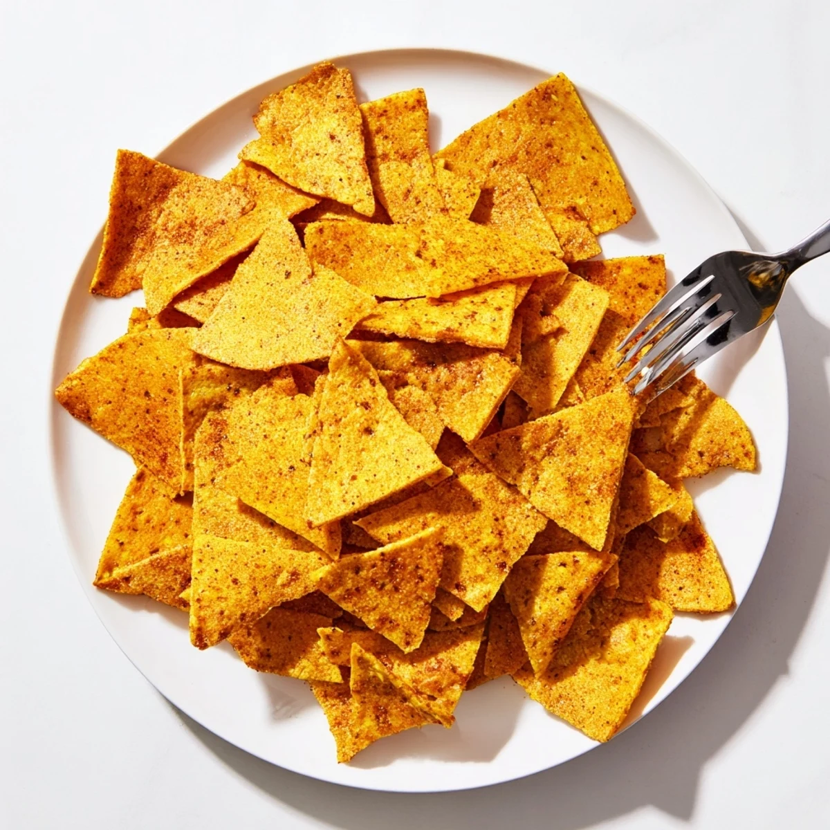 Delicious gluten-free chickpea chips stacked on a white plate, golden and crunchy